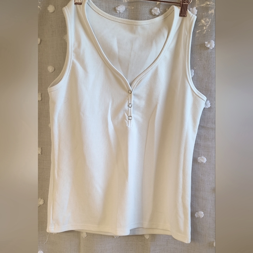 White ribbed henley tank cropped tee camisole XL